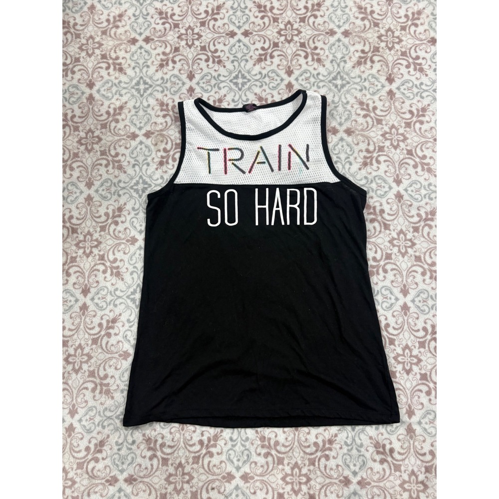 Material Girl Active Womens Train So Hard Mesh Tank Top Black White Medium